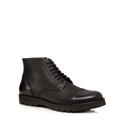 Black grained leather lace-up boots